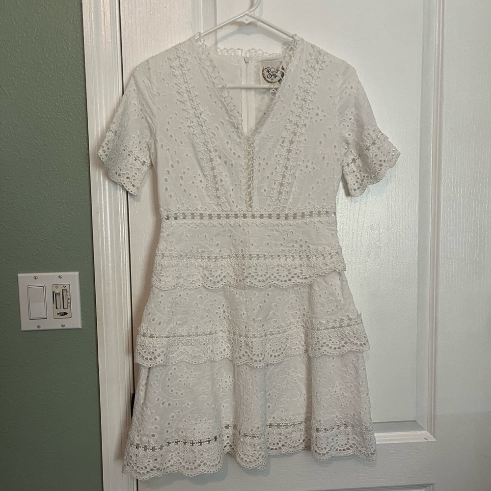 White lace mini baby doll dress